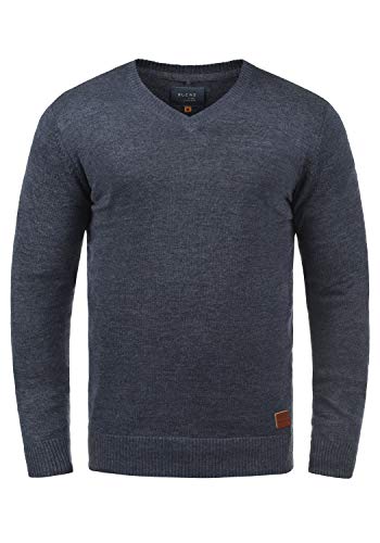 Blend Lasse Herren Strickpullover Feinstrick Pullover Mit V-Ausschnitt Und Melierung, Größe:3XL, Farbe:Ensign Blue (70260) von b BLEND