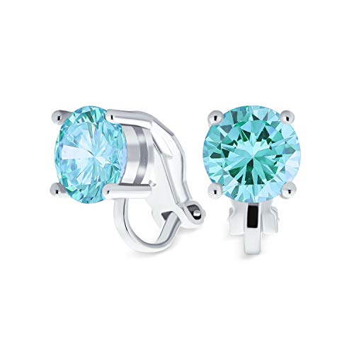 2Ct Blau Brillant Geschliffene Solitär Runde Cubic Zirkonia CZ Clip On Stecker Ohrringe Simulierter Aquamarin Versilbertes Messing von Bling Jewelry