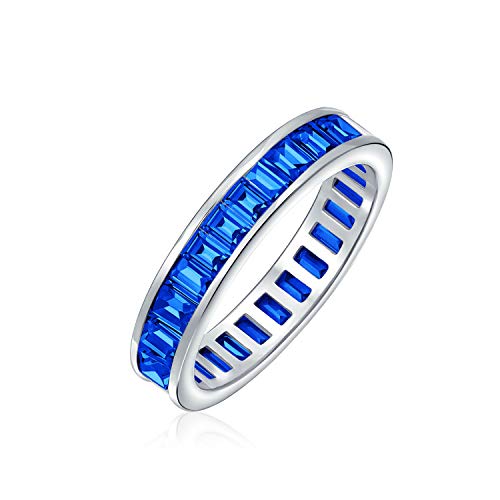 Aaa Cubic Zirconia Royal Blue Simuliert Sapphire Kanal Set Rechteck Emerald Cut Baguette Cz Eternity Ring Jahrestag Hochzeit Band Für Frauen .925 Sterling Silber 4Mm Stapelbar Ringe von Bling Jewelry