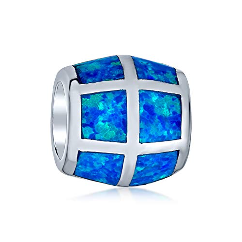 Aqua Created Blue Opal Inlay Barrel Charm Bead Für Frauen Für Jugendliche .925 Sterlingsilber Passend Für Europäische Armbänder von Bling Jewelry