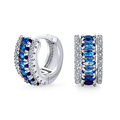 Art Deco Stil Simuliert Blue Sapphire Aaa Cz Edge Cubic Zirconia Mini Hoop Huggie Earrings For Freundin Wedding Bridesmaid Cocktail Abschlussball Ferien Feierlich Party Silver Vergoldet 0.5" Diameter von Bling Jewelry