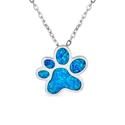 Bff Best Friend Animal Pet Lieber Bff Edelstein Blau Opal Inlay Katze Hund Welpe Paw Print Halskette Anhänger Für Frauen Teen .925 Sterling Silber von Bling Jewelry