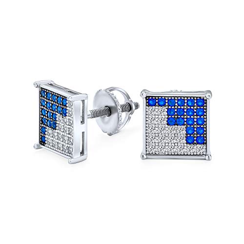 Blau Weiß Cubic Zirconia Micro Pave Cz Square Stud Ohrringe Für Männer Simuliert Sapphire Sterling Silber Schraube Zurück 9Mm von Bling Jewelry