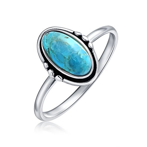 Western Boho Zartes Bezel Set Oval Cabochon Edelstein Blau Türkis Ring Für Frauen Teen 1Mm Dünne Band Oxidiert .925 Sterling Silber von Bling Jewelry