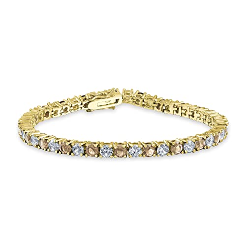 Bling Jewelry Abwechselnd Simulierten Braunen Rauch Topas Runde Kubischer Zirkon 12,00 Ct 4 Prong Korb Set Solitär Aaa Cz Tennis Armband Für Frauen Abschlussball Braut 14K Gold Plattiert 7,5 Zoll von Bling Jewelry