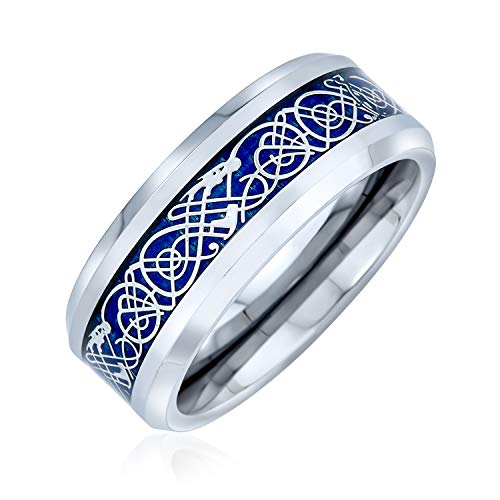 Bling Jewelry Blauer Silberton Keltischer Knoten Drache Inlay Paare Titan Hochzeit Band Ringe Für Männer Für Frauen Komfort Fit 8Mm von Bling Jewelry