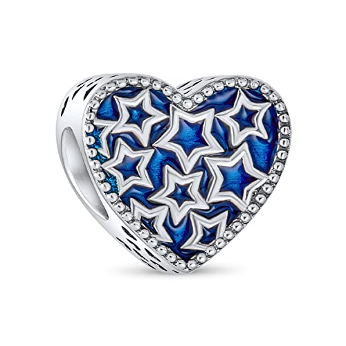 Bling Jewelry Ferien Amerikanischen Usa Patriotischen Himmlischen Mitternacht Blauen Himmel Multi Sterne Herz Form Charme Bead Für Frauen Teenager .925 Sterlingsilber Passt Europäischen Armband von Bling Jewelry