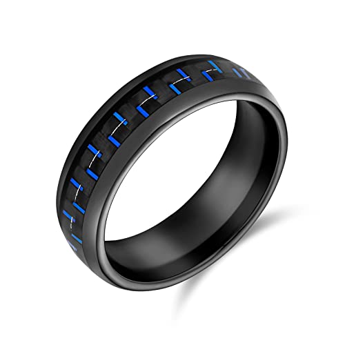 Bling Jewelry Geometrisches Muster Schwarz Blau Kobalt Kohlefaser Inlay Paare Titan Eheringe Für Männer Für Frauen 8Mm von Bling Jewelry