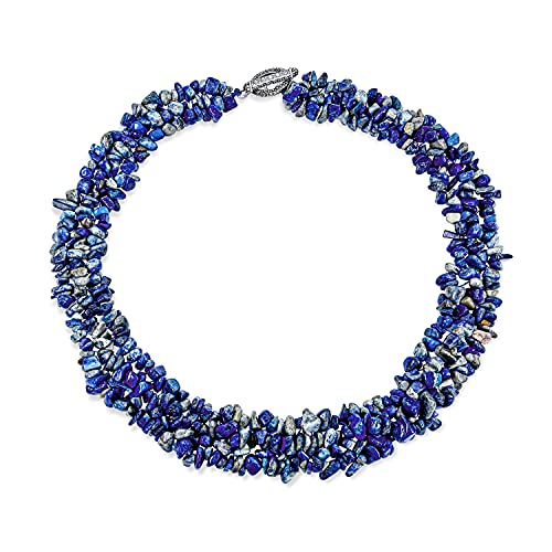 Bling Jewelry Blauer Lapis Edelstein Chunky Chips Cluster Bib Multi Strand Aussage Halskette Für Frauen Versilbert von Bling Jewelry