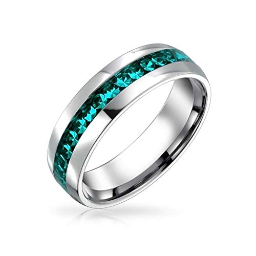 Bling Jewelry März Geburtsmonat Aqua Farbe Kanal Set Kristall Eternity Band Ring Für Frauen Für Männer Silber Getönten Edelstahl von Bling Jewelry