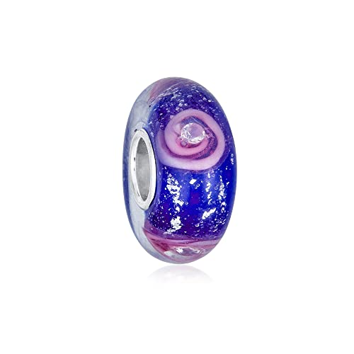 Bling Jewelry Murano Glas .925 Sterling Silber Kern Floral Blau Rosa Rose Blume Spacer Charme Bead Passend Für Europäische Armband Für Frauen Teen von Bling Jewelry