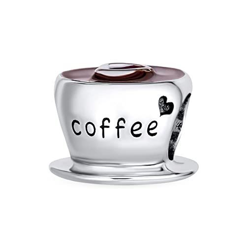 Bling Jewelry Wort Kaffee Kunst Rot CZ Herz Kaffeetasse Charm Bead Für Frauen Jugendlich .925 Sterlingsilber Passt Europäisches Charm-Armband von Bling Jewelry