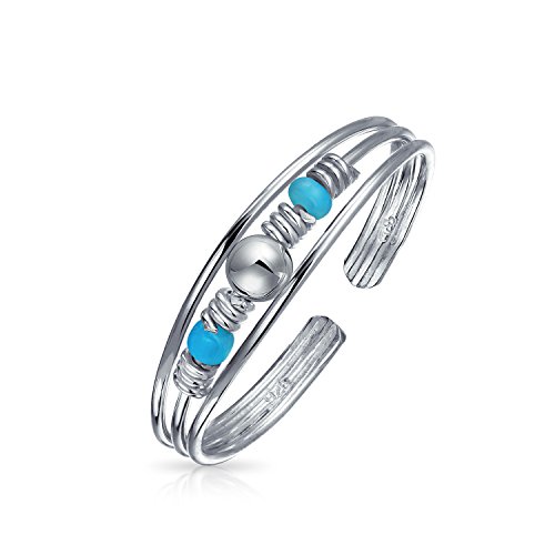 Geometrischer Boho Mittelfinger Blauer Kristall Perle Ball Split Band Midi Zehenring Für Frauen Teen Poliert .925 Silber Sterling Einstellbar Anpassbar von Bling Jewelry