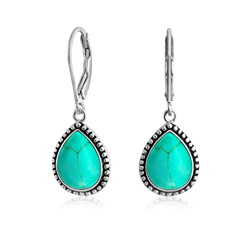 Boho Western Stil Blau Stabilisiert Türkis Semi Wertvoll Pear Shaped Träne Lever Back Baumelnd Drop Ohrringe Für Frauen Teen Oxidiert .925 Sterling Silber von Bling Jewelry