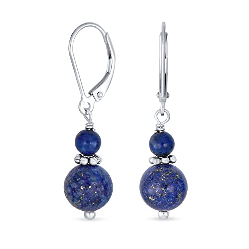 Edelstein Natural Blue Lapis Lazuli Boho Bali Milgrain Edged Beaded Rondel Separator Double Ball Round Drop Dangle Ohrringe Für Frauen Teen .925 Sterling Silber Lever Zurück von Bling Jewelry