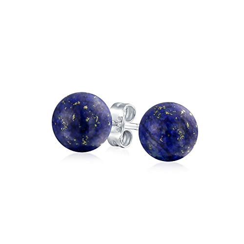 Einfache Schlichte Dunkelblaue Lapislazuli-Edelstein-Rundkreis-Ballstift-Ohrringe Für Frauen Und Männer 925 Sterlingsilber 8 MM von Bling Jewelry