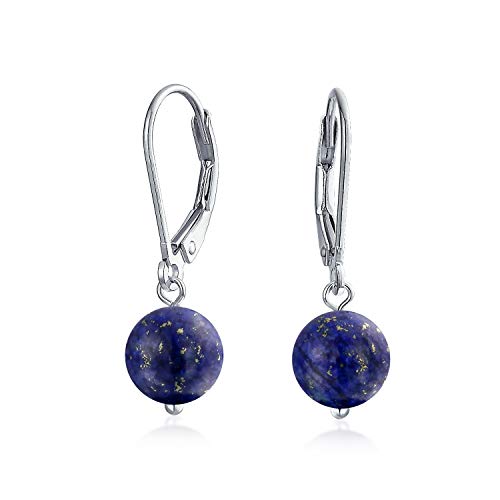 Einfache Marineblaue Lapislazuli Edelstein Runde Baumeln Hebel Zurück Kugel Ohrringe Für Frauen .925 Sterling Silber von Bling Jewelry