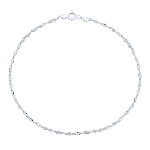 Einfaches Dünn Starkes Singapur Diamantgeschnittenes Figaro Seilketten-Fußkettchen Knöchelarmband 14K Gelbgold Plattiertes .925 Sterlingsilber 9,10 Zoll Hergestellt In Italien (Silver C, 10.00) von Bling Jewelry