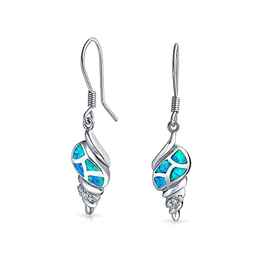 Erstellt Blauen Opal Hawaiianischen Nautischen Tropischen Strand Urlaub Triton Conch Meer Shell Baumelnden Tropfen Ohrringe Für Frauen Marine Life .925 Sterling Silber Fischhaken von Bling Jewelry