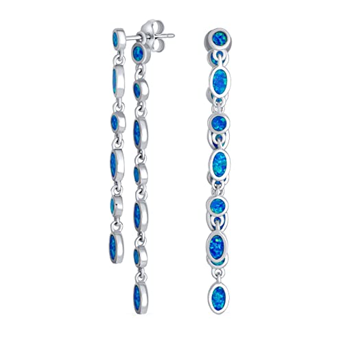 Geometrische Mod Edelstein Multi Abwechselnd Lünette Oval & Runde Kreise 2 Strang Lange Wasserfall Blau Opal Ohrringe Baumeln Für Frauen Jugendlich .925 Sterlingsilber 2 Zoll von Bling Jewelry