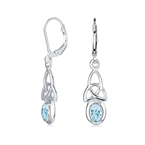 Irish Liebe Knot Oval Lünette Set Semi Wertvoll Gemstone Blue Topaz Baumelnd Himmlisch Knot Ohrringe Für Frauen Teens .925 Sterling Silber Lever Back von Bling Jewelry