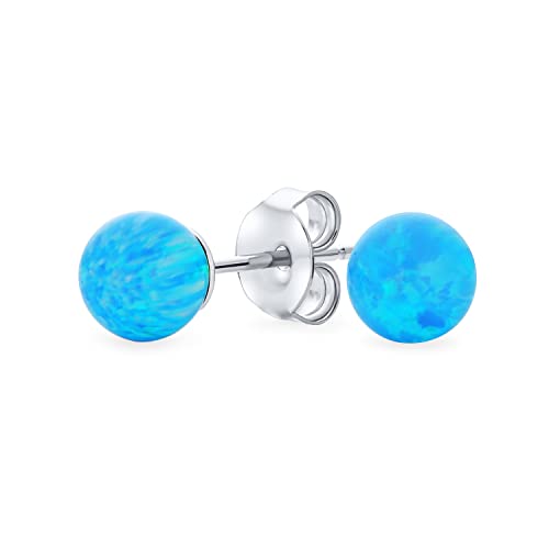 Minimalistische Einfache Runde Perle Edelstein Erstellt Opalisierenden Hellblau Opal Kugel Ohrstecker Für Frauen Oktober Birthstone 6Mm von Bling Jewelry