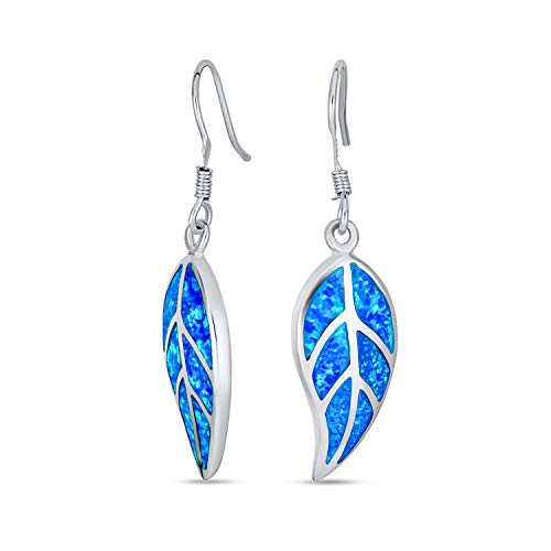 Native American Inspiriert Blau Erstellt Opal Inlay Hebel Zurück Natur Blatt Baumeln Tropfen Ohrringe Western-Schmuck Für Frauen .925 Sterling Silber von Bling Jewelry