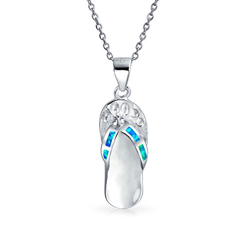 Nautische Blau Erstellt Opal Flip Flop Sandale Anhänger Halskette Für Frauen Für Jugendliche .925 Sterling Silber Oktober Birthstone von Bling Jewelry