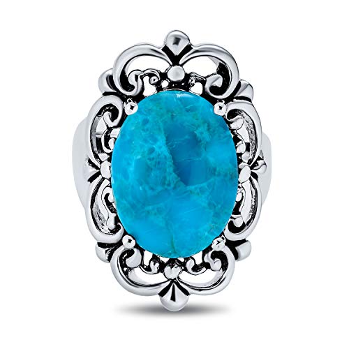 Personalisieren Sie Western-Schmuck Boho Vintage-Stil Großen Edelstein Filigranen Ovalen Cabochon Rüstung Ganze Finger Aussage Blau Türkis Ring Für Frauen Oxidiert .925 Sterling Silber Anpassbar von Bling Jewelry