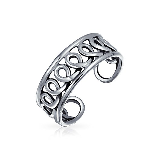 Personalisierter Offener Spirale Rosay Midi Filigraner Keltischer Scroll Wirbel Breiter Zehenring Für Frauen Teen Oxidiert .925 Silber Sterling Einstellbar Anpassbar von Bling Jewelry