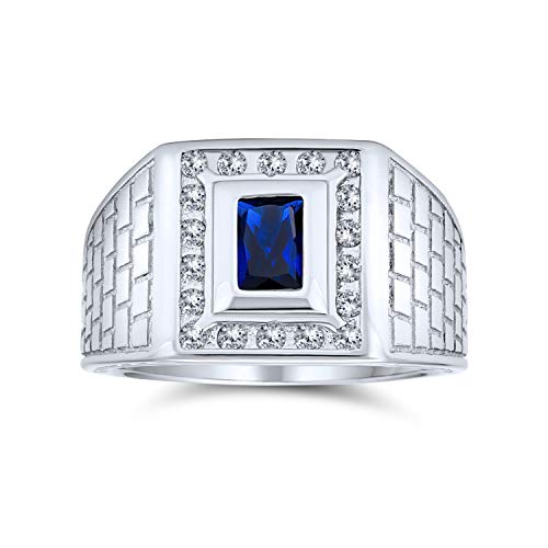 Personalisiertes Geometrisches Backstein Design Band Rechteck 2Ct Smaragd Schliff Cz Simulierter Blauer Saphir Edelstein Schwarz Onyx Herren Verlobungsring Band Für Männer Individuell Gestaltbar von Bling Jewelry