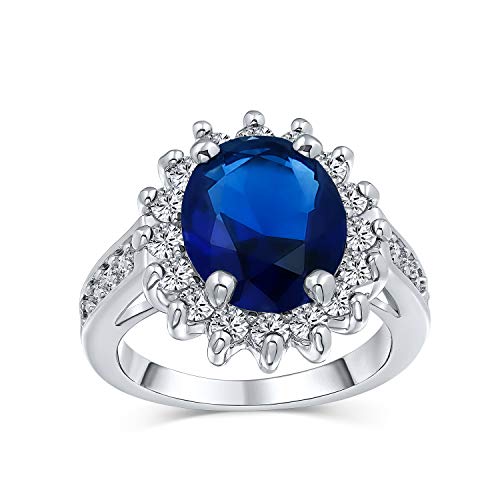 Sie Den Klassischen Traditionellen 5Ctw Royal Blue Cz Crown Halo Oval Cubic Zirconia Simuliert Sapphire Verlobungsring Für Frauen Side Stones Abschlussballise Ring Silber Plattiert Brauchizable von Bling Jewelry