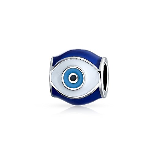 Bling Jewelry Spirituelles Amulett Viel Glück Blau Emaille Böser Blick Charm Barrel Bead Für Jugendliche Frauen .925 Sterlingsilber Passt Europäisches Armband von Bling Jewelry