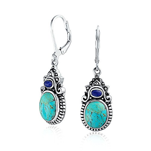 Süden Western Stil Multi Stones Stabilisiert Türkis Oval Lapis Hebel Zurück Baumeln Ohrringe Für Frauen .925 Sterling Silber von Bling Jewelry