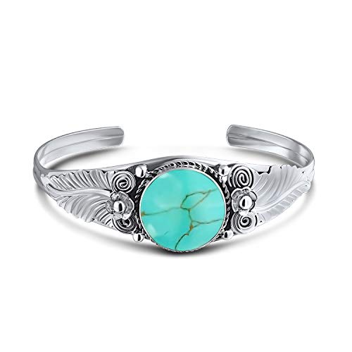 Bling Jewelry Nature Leaf Indian Süden Western Navajo Stil Flowers Round Cabochon Statement Turquoise Wide Cuff Bracelet For Freundin .925 Sterling Silver von Bling Jewelry