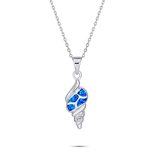 Urlaub Blauen Edelstein Erstellt Opal Inlay Nautischen Tropischen Strand Sand Conch Muschel Anhänger Halskette Für Frauen Teenager .925 Sterling Silber von Bling Jewelry