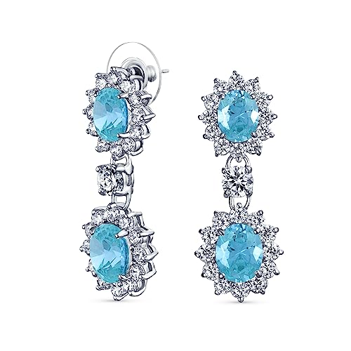 Vintage Art Deco Stil Krone Halo Ovaler Zirkonia Simulierter Aquamarin Blauer AAA CZ Modeformaler Hängeohrringe Für Frauen Für Den Abschlussball Brautjungfern Hochzeit Versilbert von Bling Jewelry