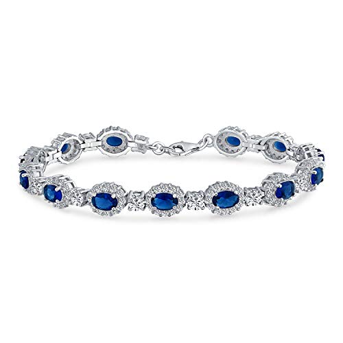 Bling Jewelry Bräutigam Cocktail Party Nachlass Vintage Stil Aussage Halo Oval Aaa Cz Simulierten Blauen Saphir Armband Für Frauen Abschlussball Hochzeiten .925 Sterling Silber Rhodium 7,5 Zoll von Bling Jewelry