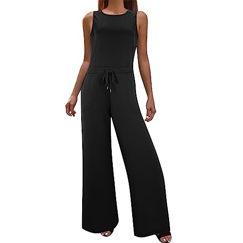 Air Essential Jumpsuit Damen, Ärmellose Einfarbig Trägerhose Overalls Baggy Oversize Lässige Locker Strampler mit Taschen Zeichenfolge Arbeitshose Freizeitanzug Einteilig Sommer Arbeitshose Latzhose von Blingko