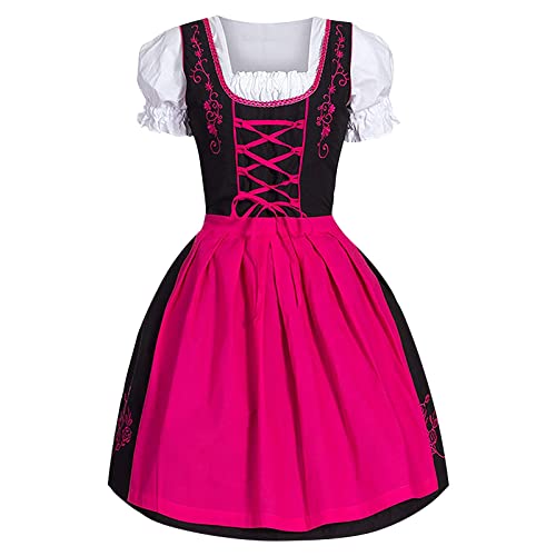 Blingko Damen Dirndl Trachtenkleid, Oktoberfest Kostüm Übergröße Dirndl Kleid mit eckigem Ausschnitt Schürze Dirndlschürze Biermädchen Dirndlbluse Midi Dirndl Vintage Trachtenrock Trachtenmode Kleid von Blingko