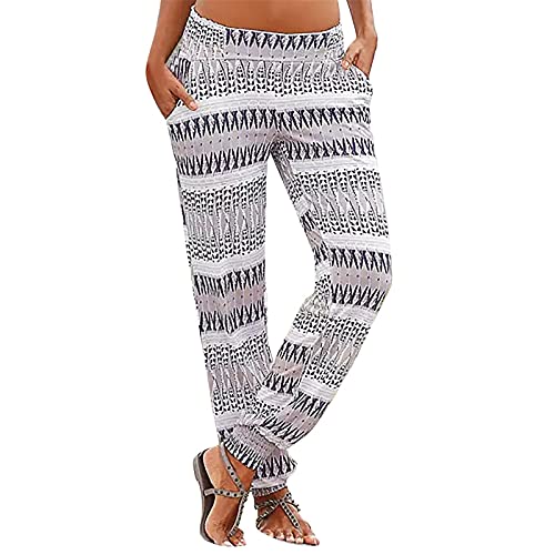 Blingko Damen Leicht Strand Haremshose Aladin Blume Drucken Pumphose Oversize Baggy Blumenmuster Boho Lange Hose Stoffhose Ballonhose Pluderhose Gedruckten Yogahose, XL, mehrfarbig von Blingko