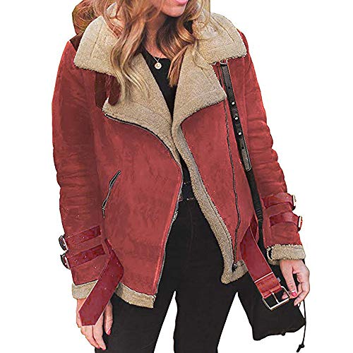 Blingko Damen Mantel Kunstpelz Fleece Jacke Dickere Warm Motorradjacke Revers Outwear Plus Samt Pulloverjacke Mode Langarmjacke Angenehm Übergangsjacke Classic Wetterschutzjacke von Blingko