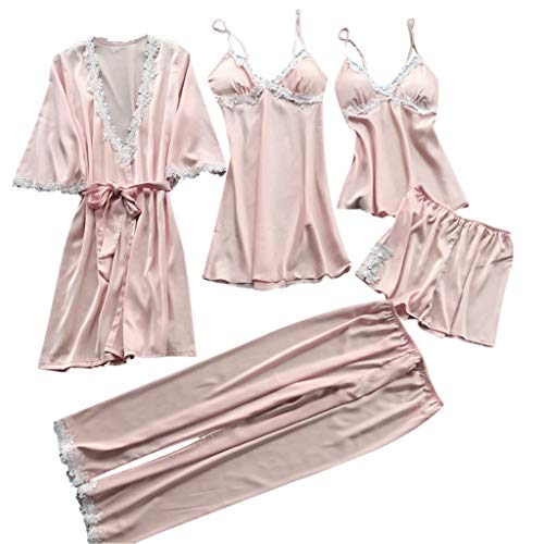 Blingko Damen Satin Schlafanzug, Frauen Spitze Pyjama Set Negligee Babydoll Sexy Lingerie Nachtwäsche Große Größen Zweiteiliger Anzug Elegant Nachtwäsche Nachtwäsche Hosen Nachtkleid von Blingko