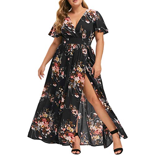 Blingko Maxikleider Damen Sommer mit Schlitz Sommerkleid Ärmellos Partykleid für Frauen Boho Kleid Rundhalsausschnitt Cocktailkleid Alternative Bekleidung Kleider Damen Frühling Freizeit von Blingko