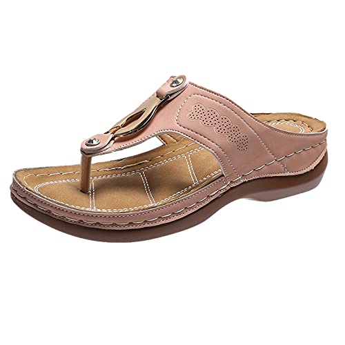 Blingko Sandalen Damen Flach 42 Lässig Riemchensandalen Frauen Mädchen Sandaletten Leicht Bequem Sommersandalen Atmungsaktiv Strand Sandale Slide Sandal mit Absatz Weiß, X1 Rosa, 40 EU von Blingko