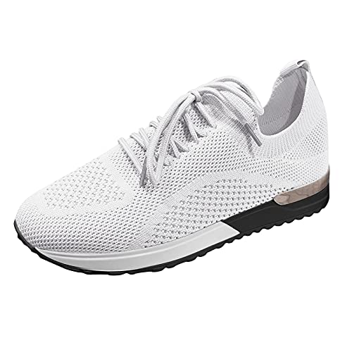 Blingko Schuhe Damen Outdoor Sportschuhe Atmungsaktiv Joggingschuhe Schnürsenkel Freizeitschuhe Sport Freizeit Sneaker Fitness Straßenlaufschuhe Schlupfschuhe, Weiß, 42 EU von Blingko