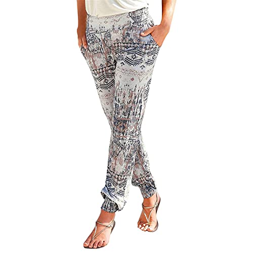 Blingko Sommerhose Damen Leicht Strand Haremshose Aladin Blume Drucken Pumphose Oversize Baggy Blumenmuster Boho Lange Hose Stoffhose Ballonhose Pluderhose Gedruckten Yogahose, B*schwarz, XL von Blingko