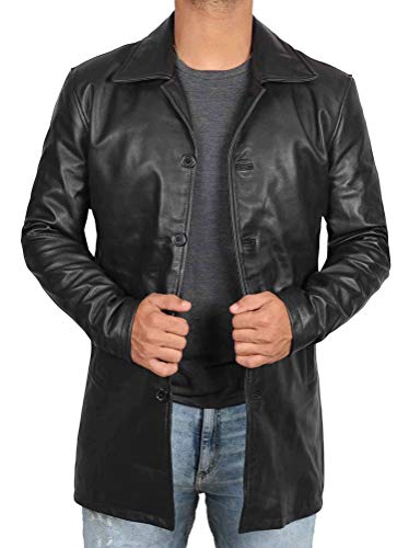 Schwarze Ledermäntel für Herren - Braun Echt Lammleder Jacke Herren, Schwarz - Super Leather Coat, Small von Blingsoul