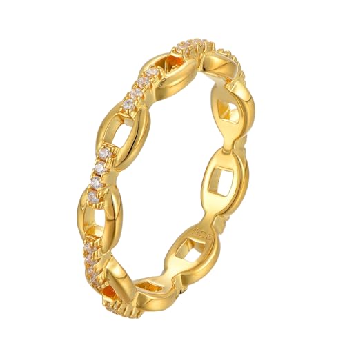 Eleganter 925 Silber Ring 18K vergoldet mit Zirkonia Steinen in Geschenk Box - Größen 50, 52, 54, 56, 58, 60 - Damen Ring Gold Wasserfest - Goldschmuck Sterling Silber - Nice (52) von BlinqBlinq