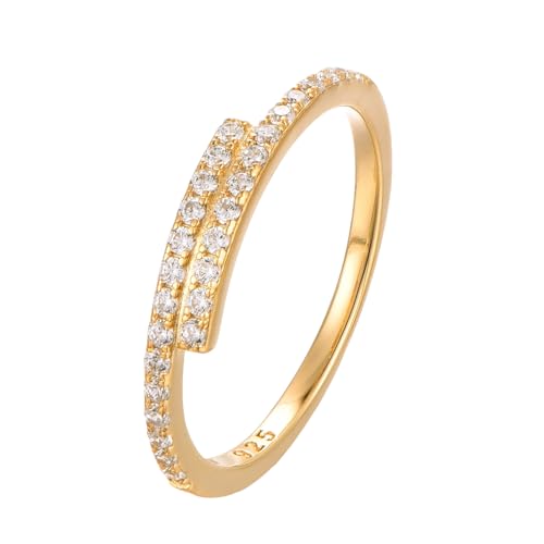 Eleganter 925 Silber Ring 18K vergoldet mit Zirkonia Steinen in Geschenk Box - Größen 50, 52, 54, 56, 58, 60 - Damen Ring Gold Wasserfest - Goldschmuck Sterling Silber - Porto (50) von BlinqBlinq